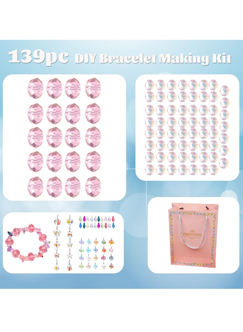 Bracelet Making Kit for Girls 139pc Charm Bracelets Kit with Jewelry Box DIY Bead Jewelry Charms Bracelets for DIY Craft Present For 8+ Year Old Girl (Pink)  - Image 4