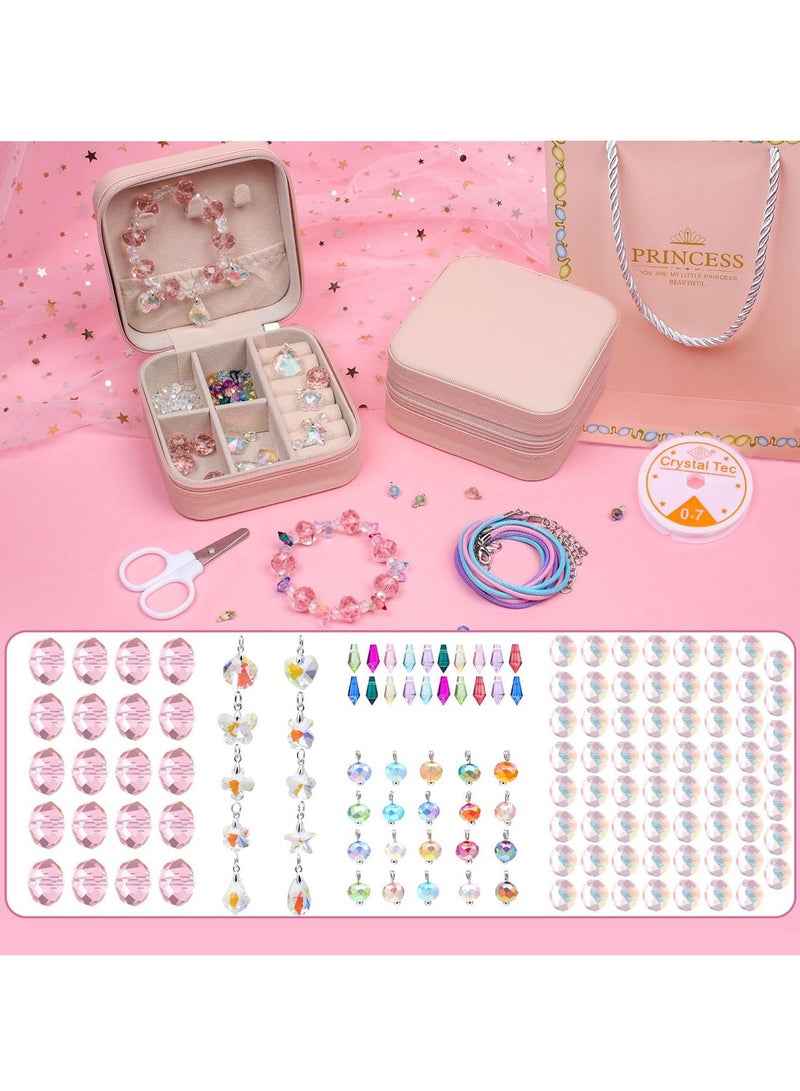 Bracelet Making Kit for Girls 139pc Charm Bracelets Kit with Jewelry Box DIY Bead Jewelry Charms Bracelets for DIY Craft Present For 8+ Year Old Girl (Pink)  - Image 1