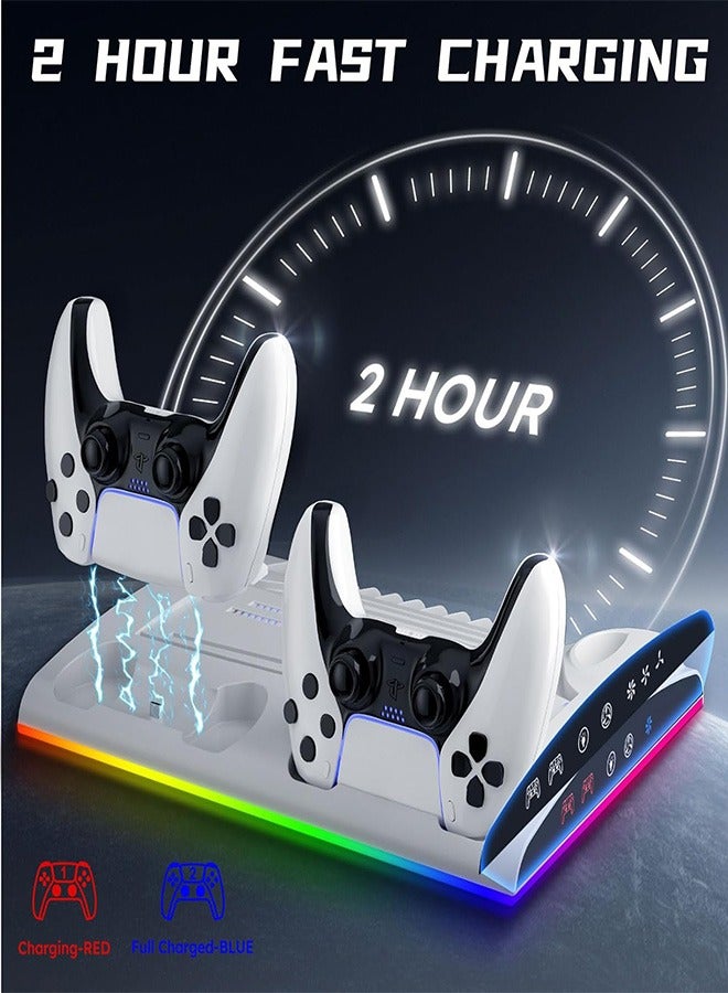 جارلو حامل Garlo PS5 مع محطة تبريد ووحدة تحكم بلاي ستيشن 5 ووحدة تحكم PS5 Slim Disc/Digital Edition، ملحقات PS5 - مروحة تبريد، مصابيح LED RGB، محاور USB، حامل سماعة رأس، فتحة ألعاب - Image 4