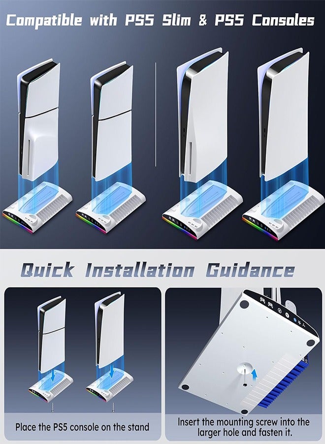 جارلو حامل Garlo PS5 مع محطة تبريد ووحدة تحكم بلاي ستيشن 5 ووحدة تحكم PS5 Slim Disc/Digital Edition، ملحقات PS5 - مروحة تبريد، مصابيح LED RGB، محاور USB، حامل سماعة رأس، فتحة ألعاب - Image 2