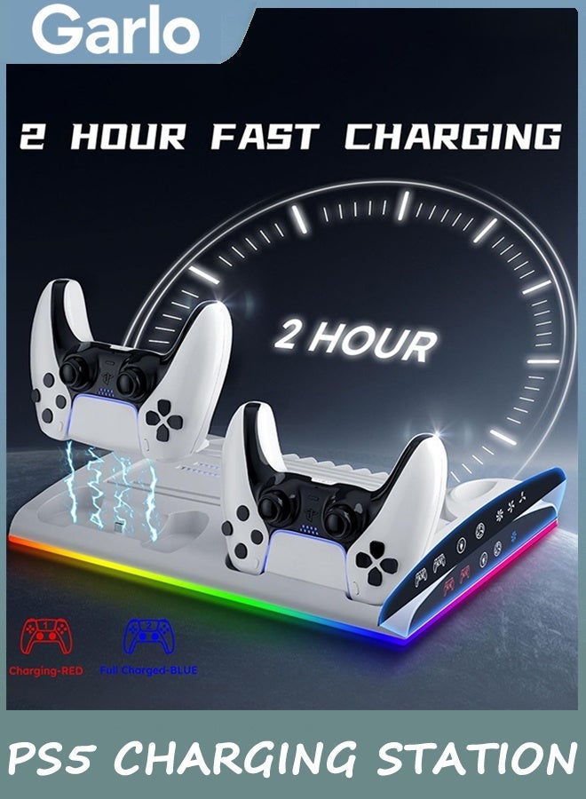 Garlo PS5 Stand with Cooling Station Playstation 5 Controller Charging Station for PS5 & PS5 Slim Console Disc/Digital Edition, PS5 Accessories-Cooling Fan, RGB LED, USB Hubs, Headset Holder,Game Slot - Image 2