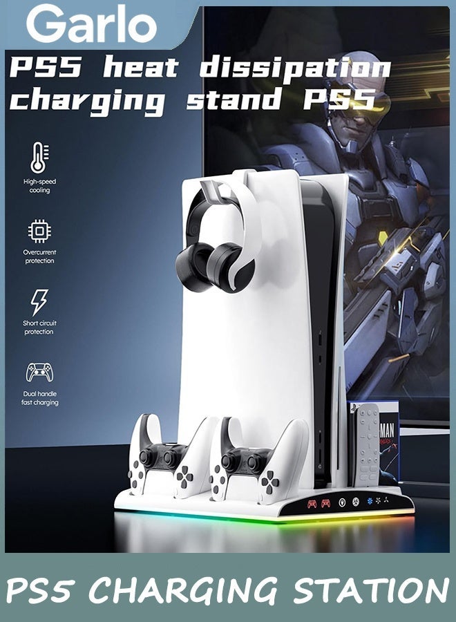 Garlo PS5 Stand with Cooling Station Playstation 5 Controller Charging Station for PS5 & PS5 Slim Console Disc/Digital Edition, PS5 Accessories-Cooling Fan, RGB LED, USB Hubs, Headset Holder,Game Slot - Image 3