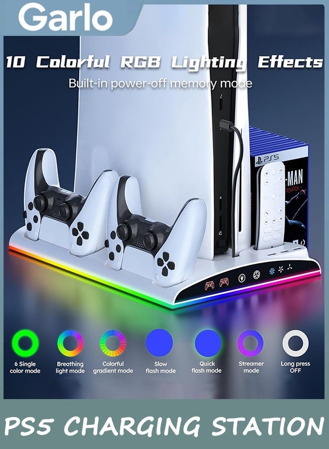 Garlo PS5 Stand with Cooling Station Playstation 5 Controller Charging Station for PS5 & PS5 Slim Console Disc/Digital Edition, PS5 Accessories-Cooling Fan, RGB LED, USB Hubs, Headset Holder,Game Slot - Image 4