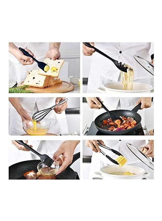 إسكدنيا طقم أدوات مطبخ من السيليكون مع حامل - من 11 قطعة أسود One Size - Image 4