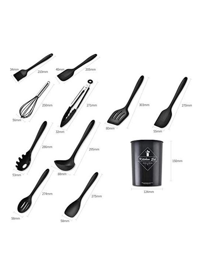 إسكدنيا طقم أدوات مطبخ من السيليكون مع حامل - من 11 قطعة أسود One Size - Image 3