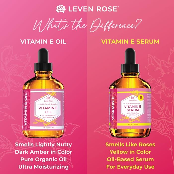 Leven Rose Vitamin E Oil Serum for Face and Skin, 4 fl oz Hydrating Serum Moisturizer, Multi Use Body Hair and Nail Oil - Image 2