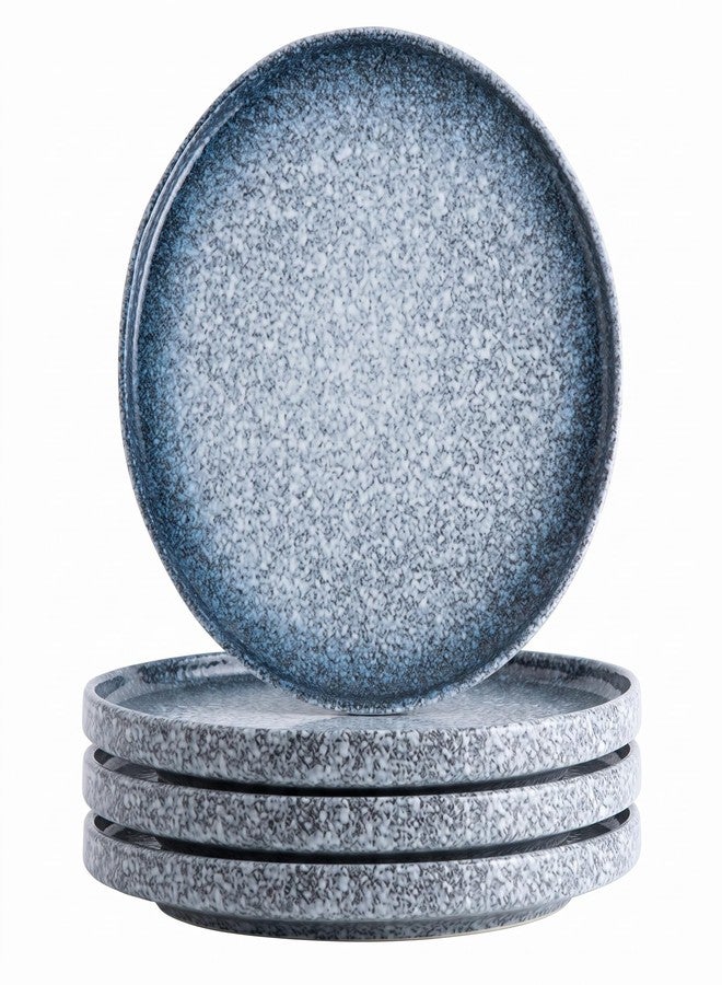 Gnlnkn 10.5" Ceramic Dinner Plates Set of 4, Stoneware Plates with Lipped Edges, Decorative Raised Rim Plates for Salad & Pasta, Microwave Oven Dishwasher Safe, Blue Mottled Glaze - Image 1