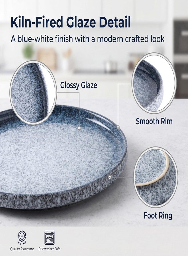 Gnlnkn 10.5" Ceramic Dinner Plates Set of 4, Stoneware Plates with Lipped Edges, Decorative Raised Rim Plates for Salad & Pasta, Microwave Oven Dishwasher Safe, Blue Mottled Glaze - Image 3
