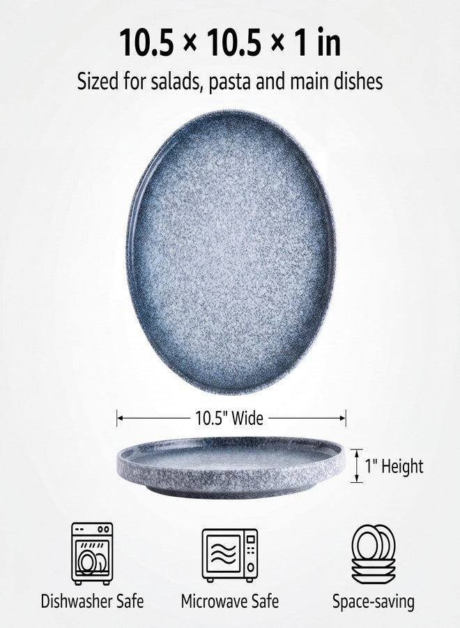 Gnlnkn 10.5" Ceramic Dinner Plates Set of 4, Stoneware Plates with Lipped Edges, Decorative Raised Rim Plates for Salad & Pasta, Microwave Oven Dishwasher Safe, Blue Mottled Glaze - Image 2