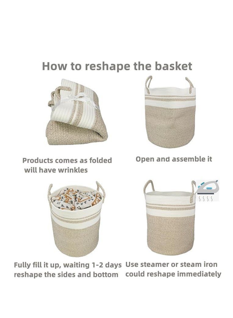Cotton Rope Laundry Basket Hamper For Clothes Woven Storage Basket For Living Room Bedroom Boho Tall Rope Baskets For Blanket Toys Pillow Towels Baby Nursery Hamper Bin Large (Brown And White)  - Image 4
