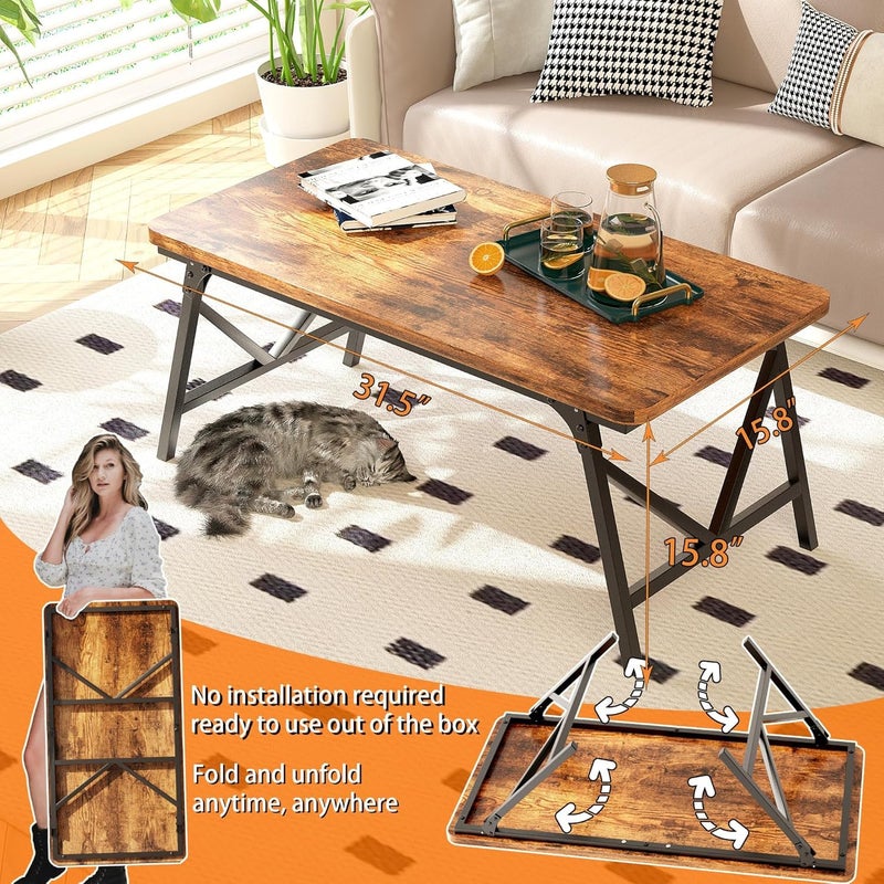 QUERNA Folding Coffee Table, Leg Latches Portable Sturdy Floor Table, No Assembly Low Coffee Table for Living Room, Home, Office, Rustic Brown, Caravan and Outdoor use,31.5Lâ€˜ x 15.8Wâ€™ x 15.8Hâ€™ - Image 4