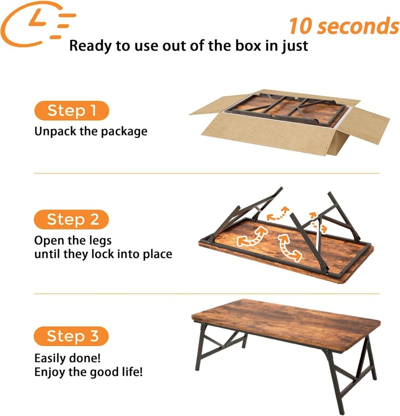 QUERNA Folding Coffee Table, Leg Latches Portable Sturdy Floor Table, No Assembly Low Coffee Table for Living Room, Home, Office, Rustic Brown, Caravan and Outdoor use,31.5Lâ€˜ x 15.8Wâ€™ x 15.8Hâ€™ - Image 3