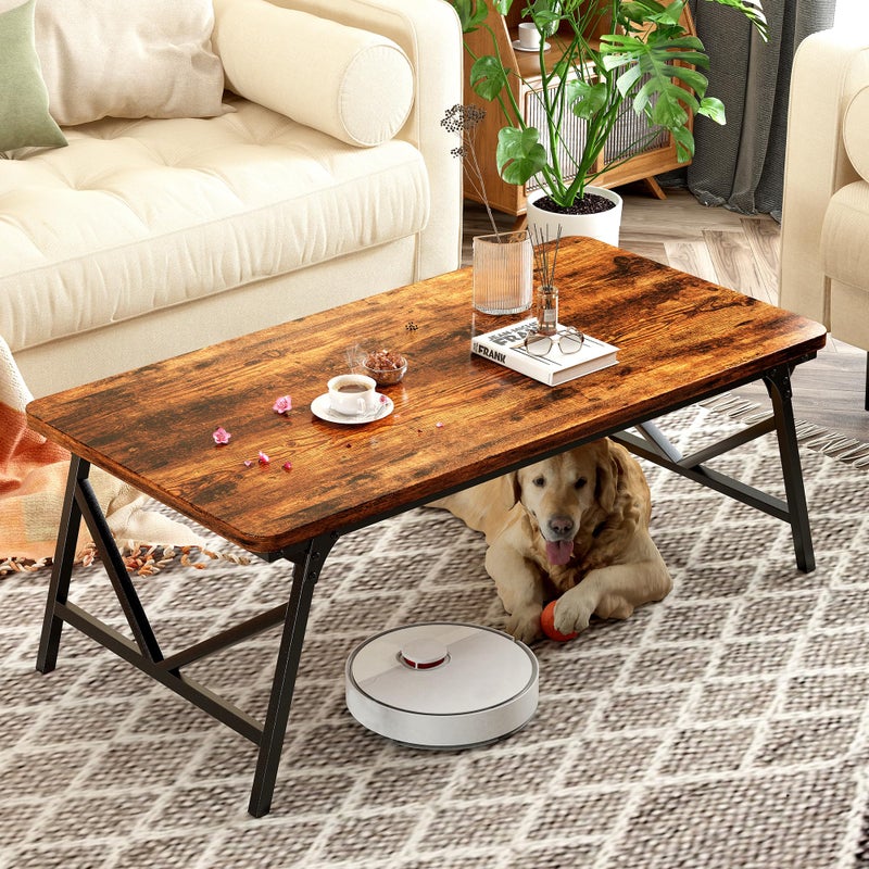 QUERNA Folding Coffee Table, Leg Latches Portable Sturdy Floor Table, No Assembly Low Coffee Table for Living Room, Home, Office, Rustic Brown, Caravan and Outdoor use,31.5Lâ€˜ x 15.8Wâ€™ x 15.8Hâ€™ - Image 1