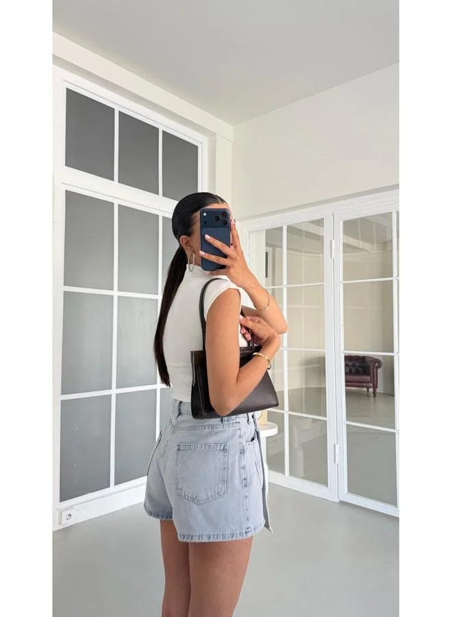 Gaus Ice Blue Buttoned Denim Shorts Skirt GAUS-01724.