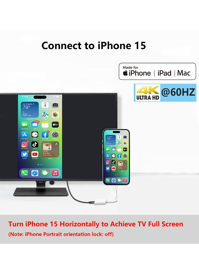 إيروريكس محول USB-C إلى HDMI 4K@60 هرتز لهاتف iPhone 15، MacBook Pro Air iPad Pro، سلك USB 3.1 Type C Digital AV HDMI 2.0 متوافق مع Samsung Galaxy S23/S22، Pixelbook، XPS والمزيد  - Image 4