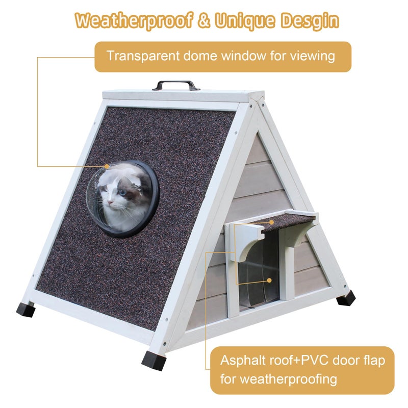 Deblue Weatherproof Cat House for Feral Cats, Outdoor Cat House for Small Cats, Unique Wooden Cat Shelter with Escape Door, Clear Window Fits for Small Pets - Grey - Image 5
