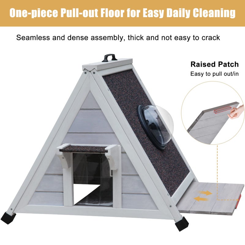 Deblue Weatherproof Cat House for Feral Cats, Outdoor Cat House for Small Cats, Unique Wooden Cat Shelter with Escape Door, Clear Window Fits for Small Pets - Grey - Image 3