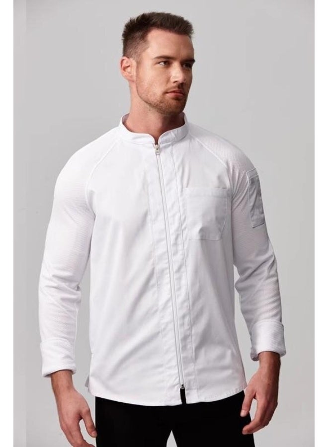 NIBEMINENT Men's long and short sleeved chef's uniforms, summer thin and breathable, restaurant and hotel baking quick-drying chef's work clothes, women's  - Image 1