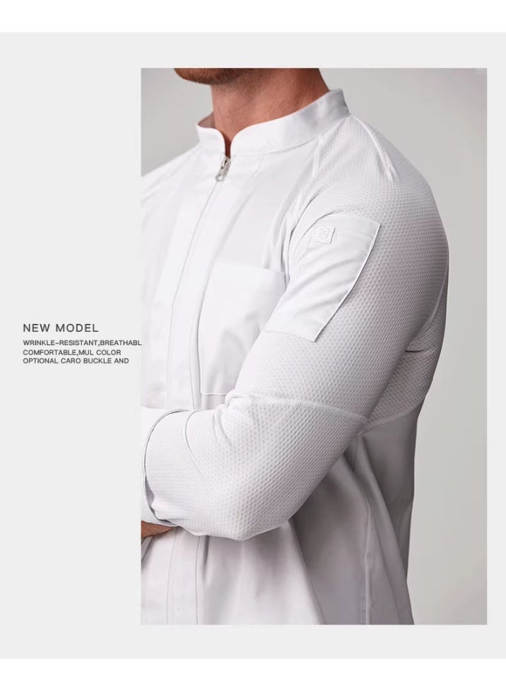 NIBEMINENT Men's long and short sleeved chef's uniforms, summer thin and breathable, restaurant and hotel baking quick-drying chef's work clothes, women's  - Image 3
