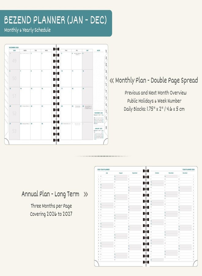 BEZEND Planner 2026 Weekly and Monthly, 8.5" x 11" Calendar with Notes (Jan-Dec 26) Vertical Daily Appointment with Hourly Timeslot & Monthly Tab, Spiral, PU Leather Softcover - Kiwi - Image 4