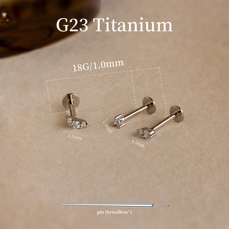 ShineRose Flat Back Cartilage Earrings For Women Stud Tragus Helix Nose Piercing Jewelry Conch Threadless 18G Titanium Surgical Steel Hypoallergenic 14K Gold plated CZ Silver Small Tiny Round CZ Studs (Silver( Threadless ), 18G-6mm) - Image 2