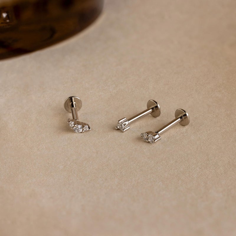 ShineRose Flat Back Cartilage Earrings For Women Stud Tragus Helix Nose Piercing Jewelry Conch Threadless 18G Titanium Surgical Steel Hypoallergenic 14K Gold plated CZ Silver Small Tiny Round CZ Studs (Silver( Threadless ), 18G-6mm) - Image 5