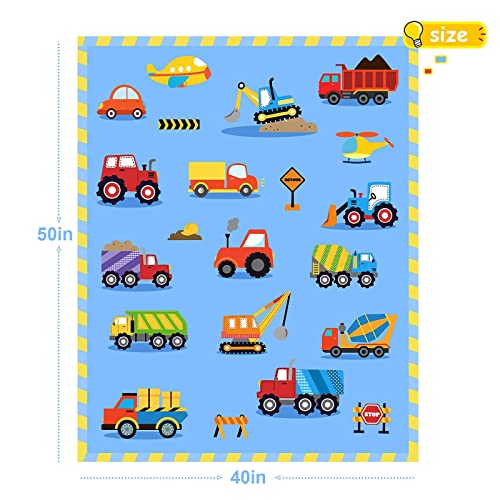 BOOPBEEP بطانية بووب بيب للبناء للأطفال للأولاد والبنات بطانية خفيفة الوزن للأطفال بطانية صغيرة لطيفة على شكل شاحنة سيارة بطانيات مريحة من الفليس والفانيلا زرقاء 40x50 هدية - Image 2