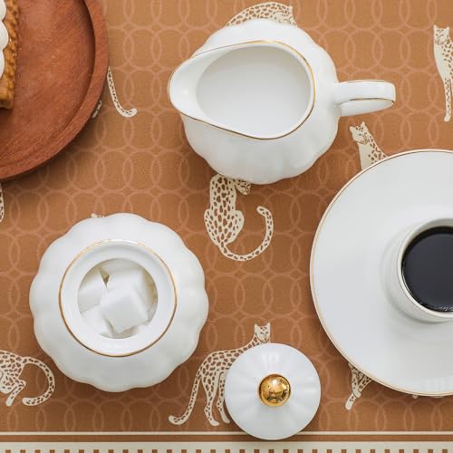 PRECITIME White and Gold Porcelain Sugar Bowl and Creamer Set - 12oz Lidded Sugar Pot & 10oz Milk Jug with gold rim, Elegant Tea and Coffee Accessories, Table Decor and Gift - Image 5
