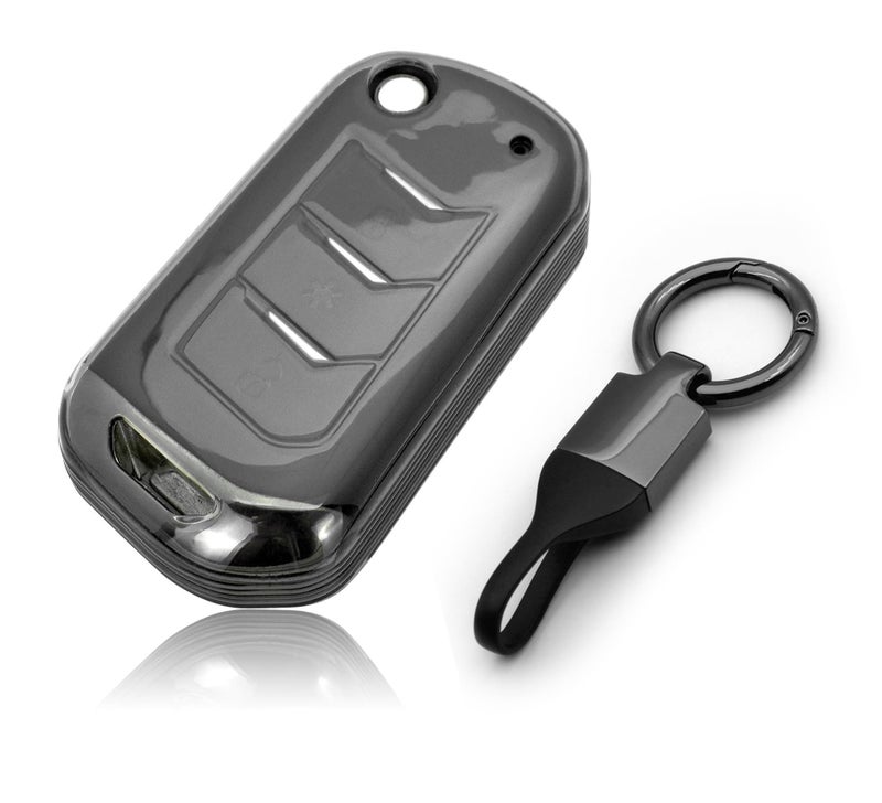 JVCV® Soft TPU Transparent Cover Compatible with Mahindra XUV 700, Thar, Marazzo, Bolero, Scorpio, Scorpio N, XUV 300, TUV300 Plus and XUV 400 EV 3 Button flip Key (with Keychain - Style B) - Image 1
