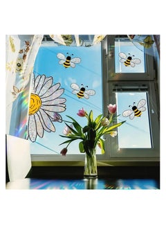 Excefore Adorable Bees Style Glass Sticker, 3 Pcs Bee Floral Window Stickers Art Decor, Honeybee Wall Window Decals, Window Clings for Glass Windows Removable DIY Sticker for Spring Summer Party Supplies  - Image 3