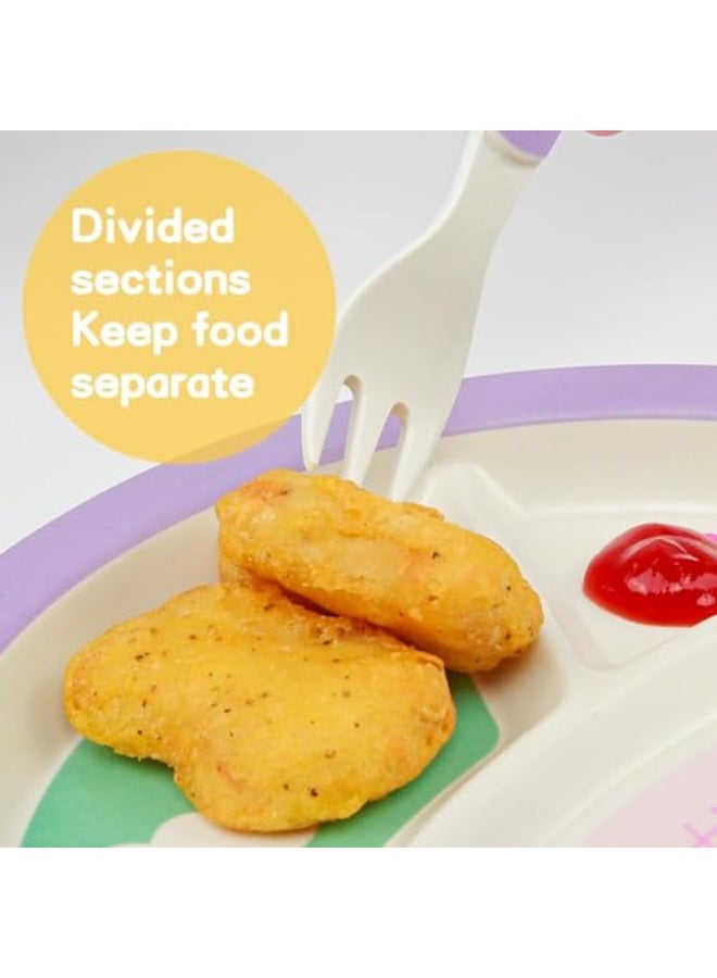 SYOSI Kids Dinnerware Set for Girls, Durable Mealtime Feeding Set with Plate, Bowl, Cup, Fork & Spoon, BPA-Free Bamboo Fiber Material, Butterfly Design, Dishwasher Safe, 5-Piece - Image 1