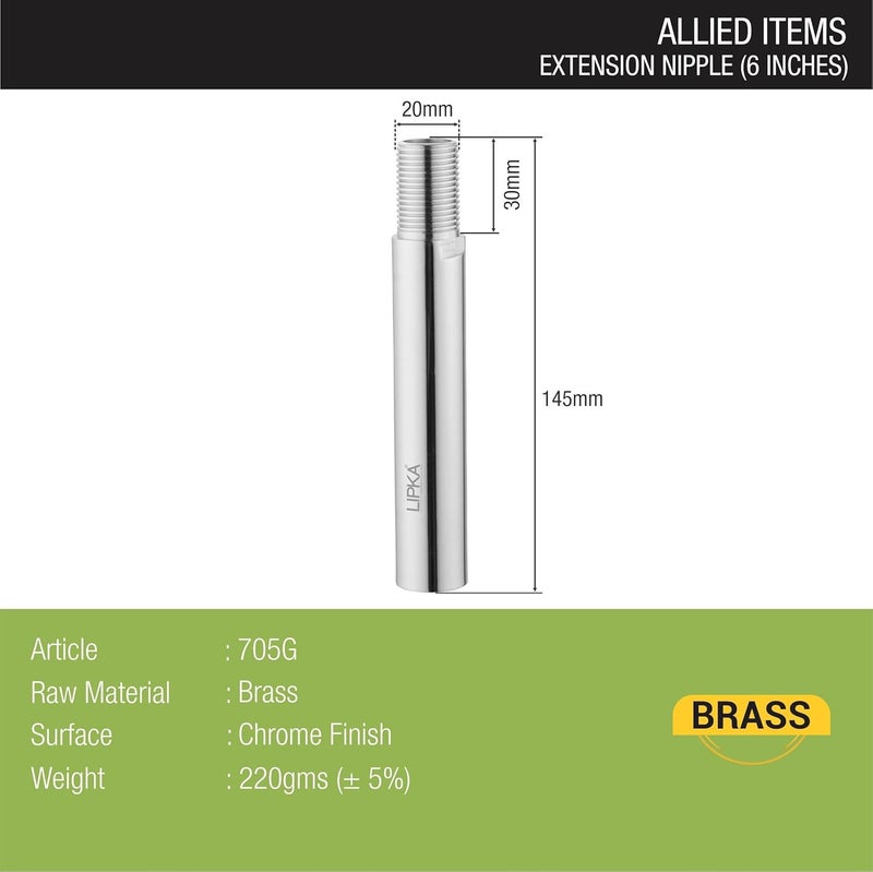 LIPKA Pack of 4 Full Brass Extension Nipple 6 inches for Pipe Fittings Chrome Finish - Image 2