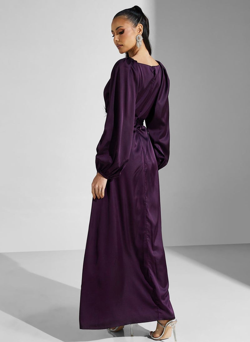 Golden Apple Satin Feather Trim Dress - Image 2