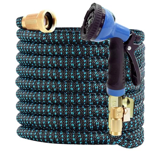 J B J&B XpandaHose 75ft Expandable Garden Hose with Holder - Heavy Duty Superior Strength 3750D - 4 -Layer Latex Core - Extra Strong Brass Connectors and 10 Spray Nozzle w/Storage Bag (Blue 75) - Image 1