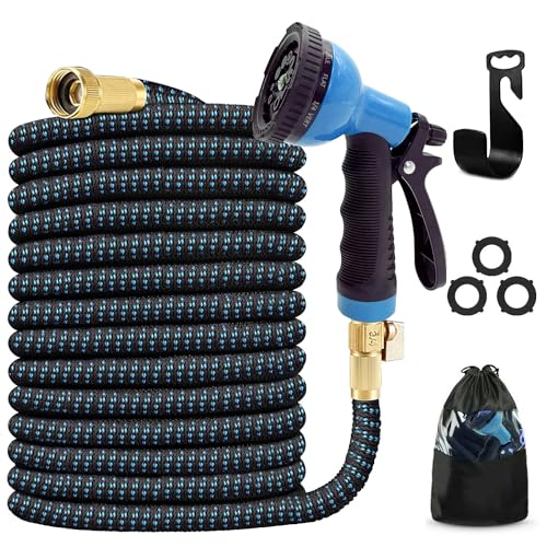 J B J&B XpandaHose 75ft Expandable Garden Hose with Holder - Heavy Duty Superior Strength 3750D - 4 -Layer Latex Core - Extra Strong Brass Connectors and 10 Spray Nozzle w/Storage Bag (Blue 75) - Image 2