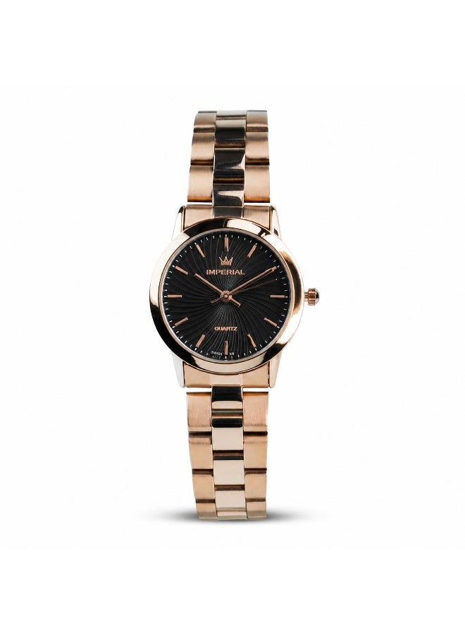 IMPERIAL Men's Rose Gold Stainless Steel Watch, Black Dial, Y121 Movement, Butterfly Clasp, 3ATM Water Resistant Watch for Men | IMP.GD6629L7651 - Image 1