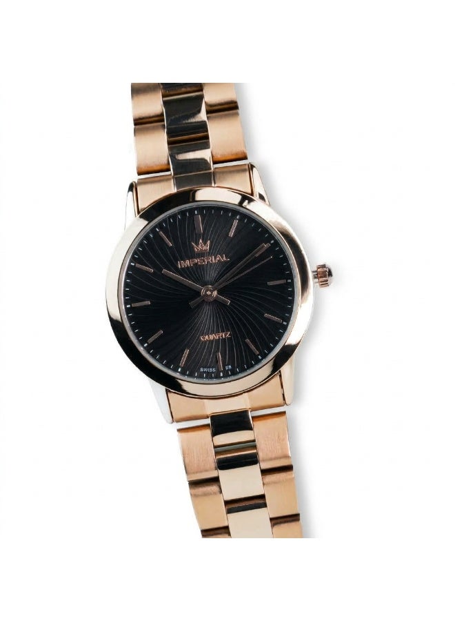 IMPERIAL Men's Rose Gold Stainless Steel Watch, Black Dial, Y121 Movement, Butterfly Clasp, 3ATM Water Resistant Watch for Men | IMP.GD6629L7651 - Image 2