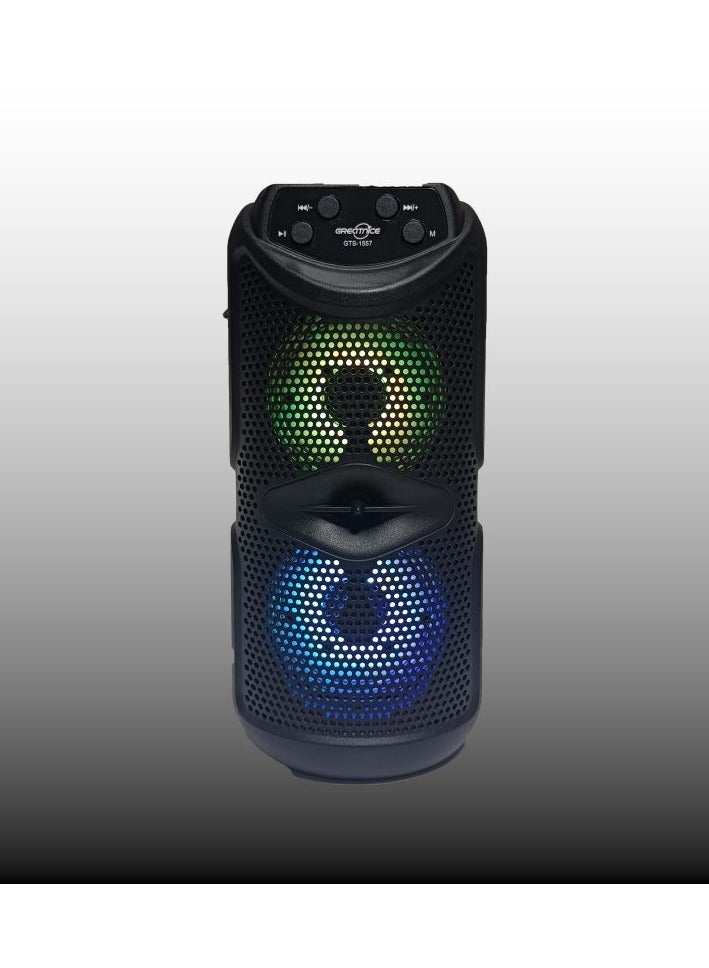 Greatnice GTS-1557 Portable Wireless Bluetooth Speaker with Dual 3" Drivers, FM Radio, USB & Micro SD Support, and Rechargeable Battery for Powerful, Clean, and Big Sound Performance
