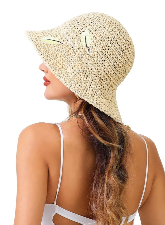 LA CARRIE Womens Sun Hat Floppy Packable Wide Brim UV Protection UPF 50+ Straw Hat with Embroidery for Summer Beach(Beige) - Image 4