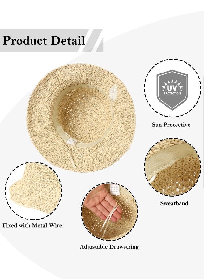LA CARRIE Womens Sun Hat Floppy Packable Wide Brim UV Protection UPF 50+ Straw Hat with Embroidery for Summer Beach(Beige) - Image 3