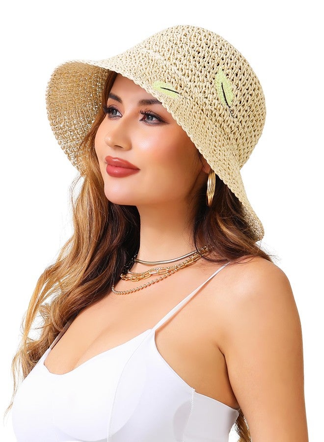 LA CARRIE Womens Sun Hat Floppy Packable Wide Brim UV Protection UPF 50+ Straw Hat with Embroidery for Summer Beach(Beige) - Image 1