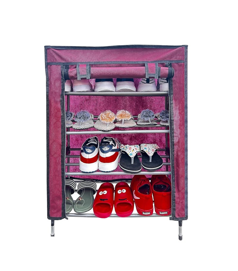 SANAMSTORE سانام ستور رف معدني 4 طبقات لحذاء وملابس وكتب مع غطاء للمنزل يحتاج إلى تجميع DIY محروق سم - Image 1