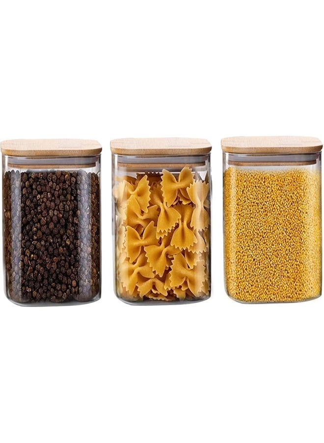 AKDC Set of 3 Square Glass Jar with Bamboo Lid, Kitchen Food Storage Containers Airtight Lids Cereals Canisters Jars for Pasta Spaghetti Tea Coffee Beans Candy Cookies Snacks - Image 3
