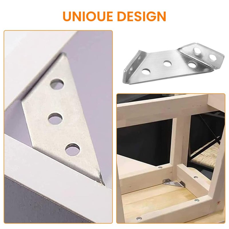 Serplex 10Pcs Shelf Brackets with 60Pcs Screws 2MM Thickening Furniture Corner Connector Stainless Steel Angle Corner Bracket Heavy Duty Corner Bracket for Wooden Panel Woodworking Crafting - Image 4