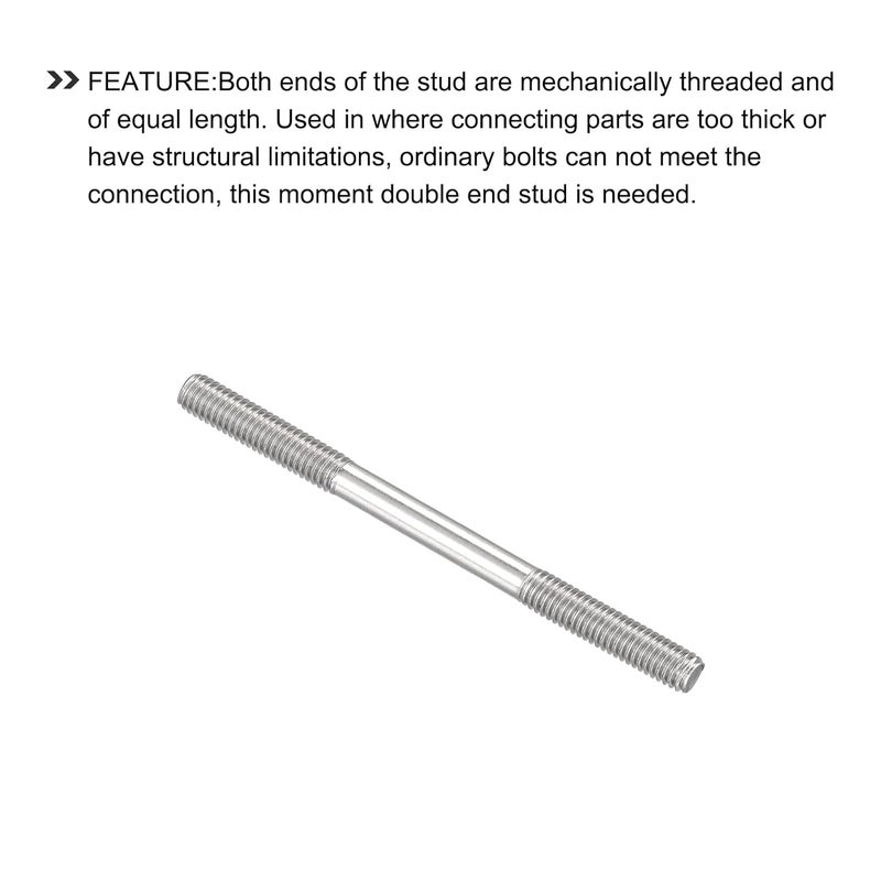 METALLIXITY Double Ended Stud Screws (M6 Thread 80mm Length) 5pcs, 304 Stainless Steel Dual Threaded Rod Bolts - for House Maintenance - Image 4