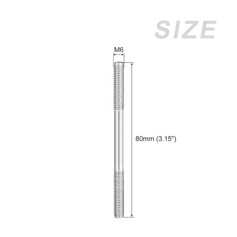 METALLIXITY Double Ended Stud Screws (M6 Thread 80mm Length) 5pcs, 304 Stainless Steel Dual Threaded Rod Bolts - for House Maintenance - Image 2