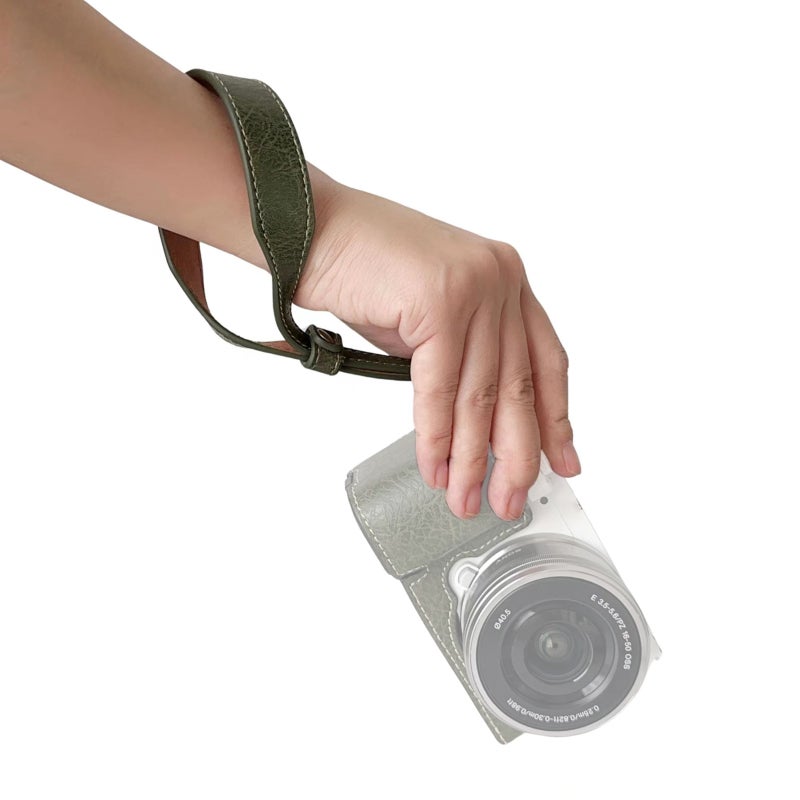 Camera Wrist Strap: Green Premium Synthetic Leather - Universal Compatibility Comfortable Secure Design for Mirrorless DSLR Cameras Photographers - Image 3