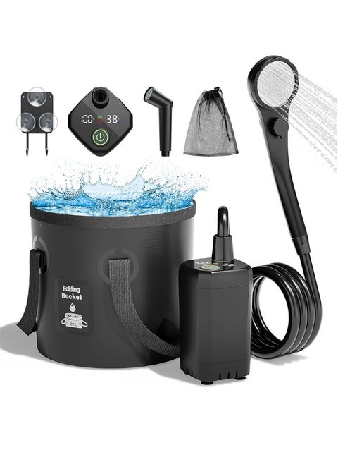 Portable Camping Shower, 6000mAh Rechargeable Electric Shower Pump & 5 Gallon Collapsible Bucket, LED Display, Multiple Spray Modes, Portable Shower for Outdoor Camping Hiking