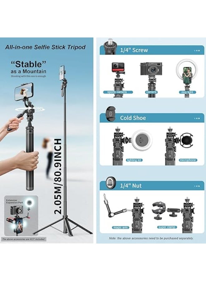 80" Phone Tripod & Selfie Stick – All-in-One Extendable Cell Phone Tripod with Remote & Cold Shoe Mount – 360° Rotating iPhone Stand for Video Recording, Vlogging & Photography - Image 4