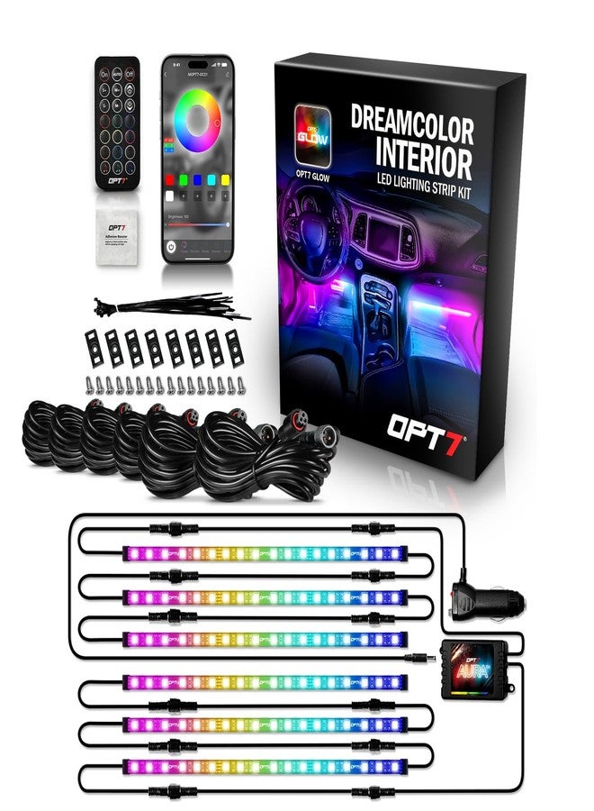 OPT7 مجموعة إضاءة داخلية للسيارة OPT7 Aura DreamColor RGB-IC، تتكون من 6 شرائط LED أحادية الصف، مع تطبيق وجهاز تحكم عن بعد، مناسبة لجميع أنواع السيارات (سيارات الدفع الرباعي، الشاحنات، سيارات البيك أب، والشاحنات الصغيرة). - Image 1